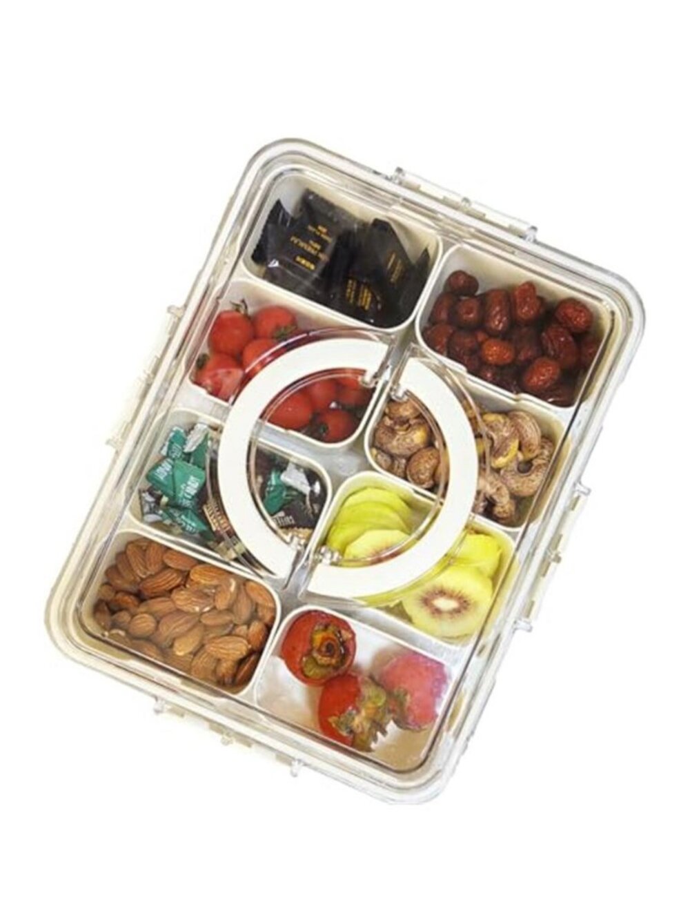 Divided Clear Snackle Box Container, Serving Tray with Lid & Handle, Charcuterie